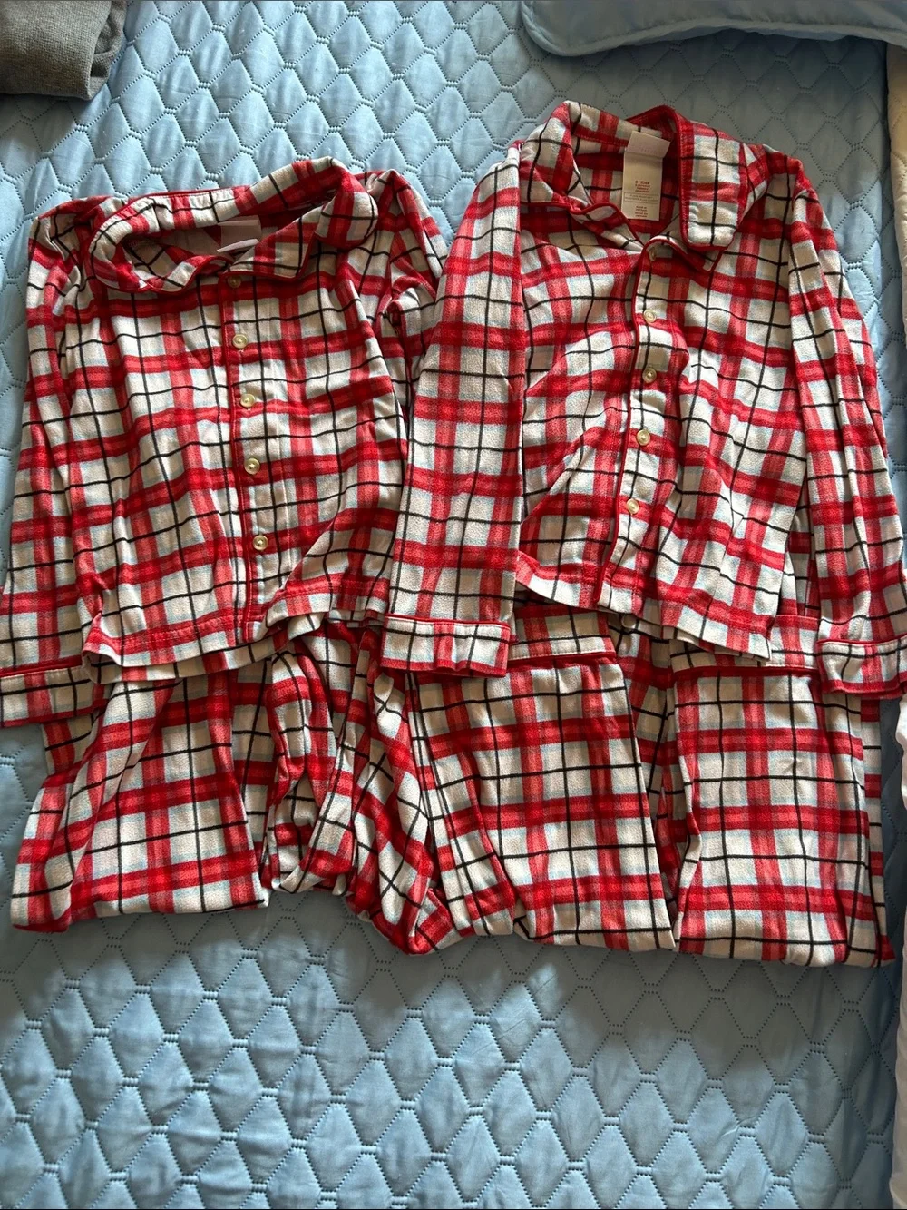 (2sets) Red and White Plaid Kids Pajama Set - Cozy Flannel Two-Piece